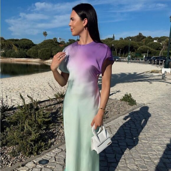 ZARA TIE DYE SATIN DRESS ombre - Picture 10 of 15